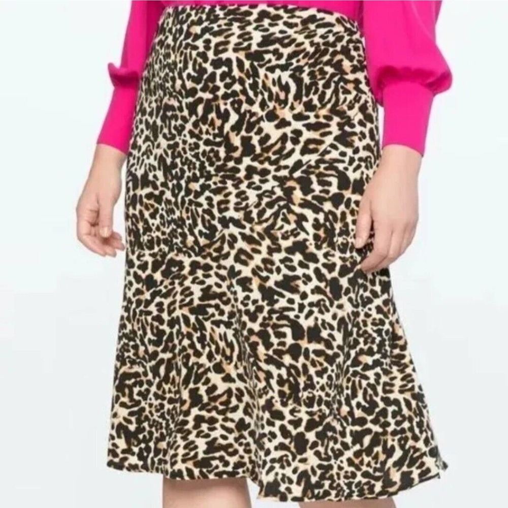 Eloquii Womens Leopard Animal Print Midi Skirt Flowy Zipper Back Womens Sz 22